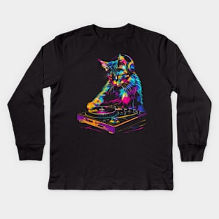 Cat DJ Spin Kids Long Sleeve T-Shirt